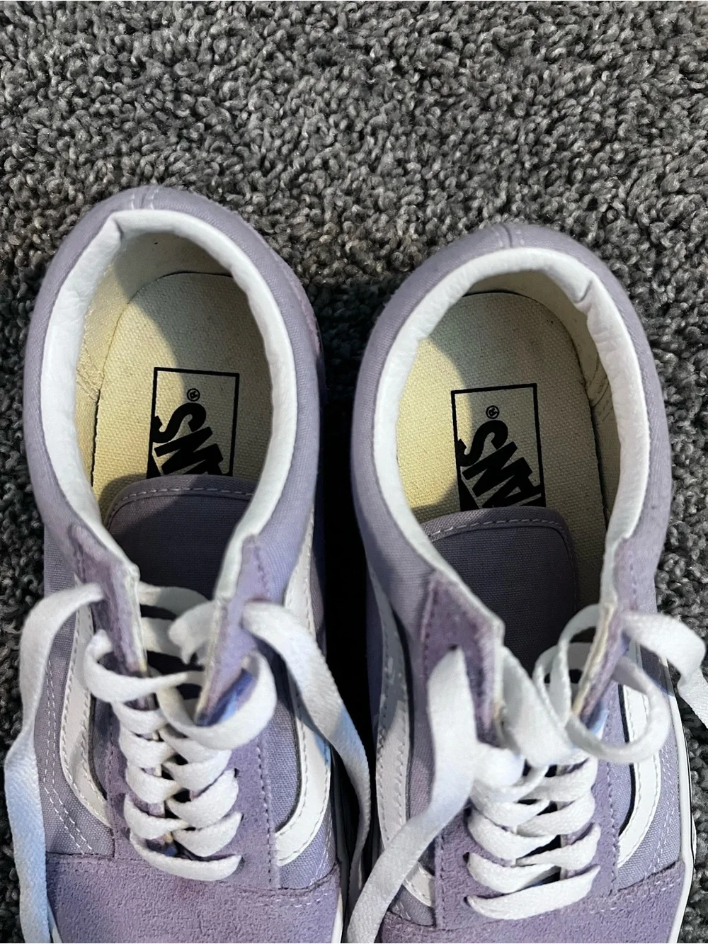Women 6.5/ Men 5.0 Lavender old school vans with White Stripe